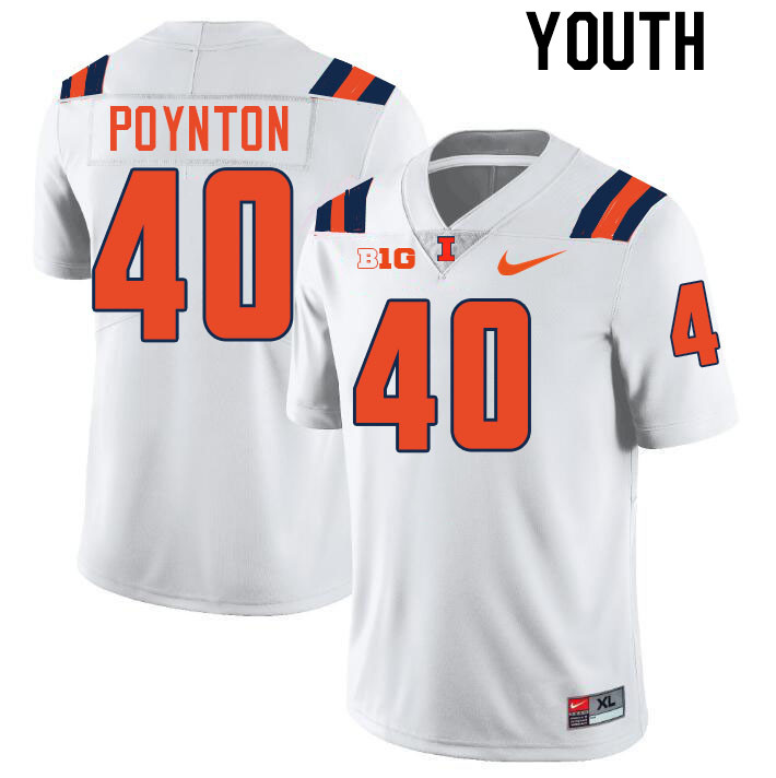 Youth #40 Ronan Poynton Illinois Fighting Illini College Football Jerseys Stitched-White